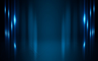 Background of empty dark scene. Background of empty street at night. Wet asphalt, reflection of...