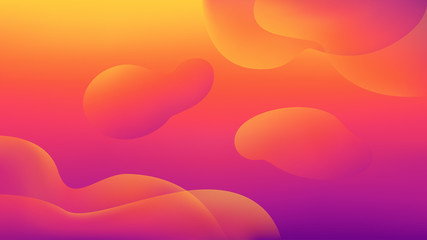 Horizontal abstract color background with liquid shapes. Wallpaper template is vibrant orange to purple gradient. Vector illustration.