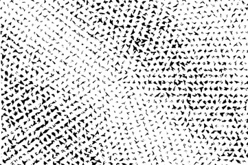 Black and white grungy vector texture. Spotted diagonal gradient. Broken and distorted monochrome halftone.