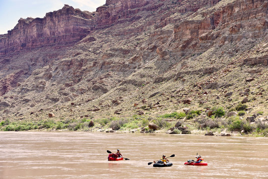 Women rafting in river, Canyonlands National Park, Moab, Utah, USA