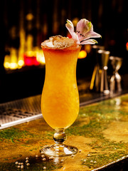Fresh tropical cocktail with fruit. Alcoholic, non-alcoholic drink-beverage at the bar