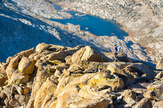 Man hiking along summit of Mount Mendel