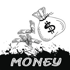 Money text and money bag design
