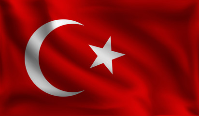Waving Turkey flag, Turkish flag, vector illustration