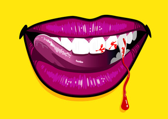 Vampire mouth liking lips