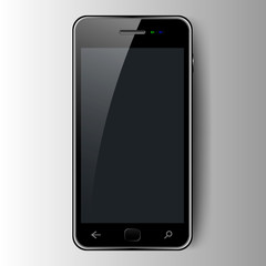 Black smartphone with glare on the screen on isolated background. The layout of the phone . Isolated Vector Illustration