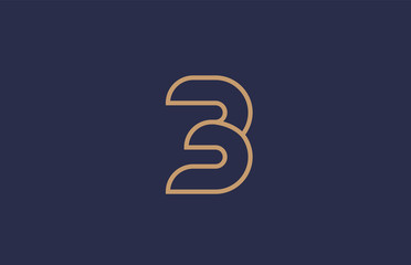 brown blue line number 3 logo company icon design