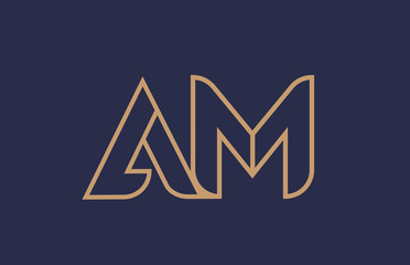 brown blue line alphabet letter AM A M logo combination company icon design