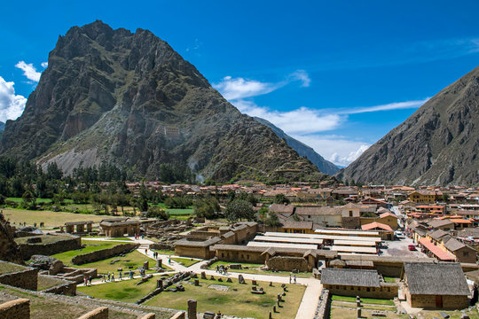 Ancient Inca site at Ollantaytambo in Sacred Valley of the Incas, Cusco Region, Peru