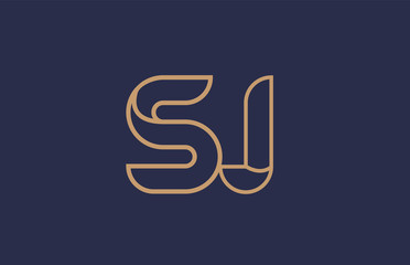 brown blue line alphabet letter SJ S J logo combination company icon design