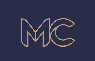 brown blue line alphabet letter MC M C logo combination company icon design