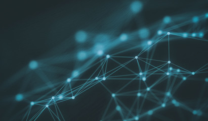 Abstract polygonal neural space background with connection structure. 3d rendering, illustration