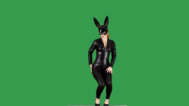 Sexy Playboy Girl Dancing and Sending Kisses on Green Screen