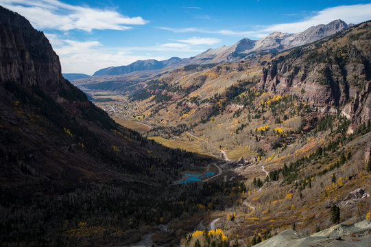 Overview of Telluride Colorado during a sunny fall afternoon