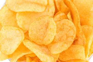 crispy potato chips snack texture background, top view