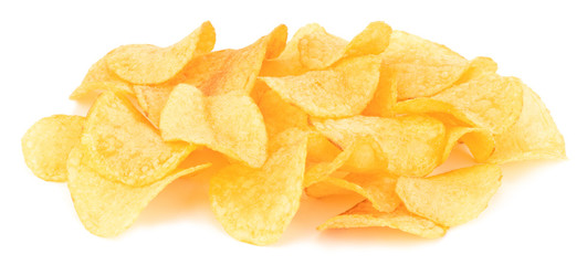Potato chips isolated on white background.