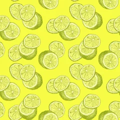 Papier peint Citrons Croquis dessinés à la main Citrons et tranches de citron pour chambre d& 39 enfant, thé jaune clair ou citron vert. Intérieurs ou accessoires et vêtements d& 39 été frais, emballage de cocktail Mojito ou de limonade.