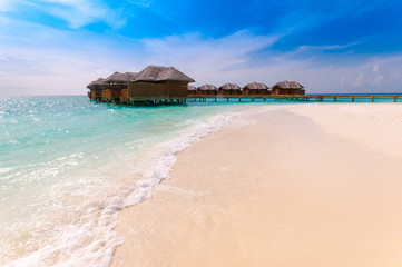 Luxury beach landscape. Exotic summer vacation background, Maldives
