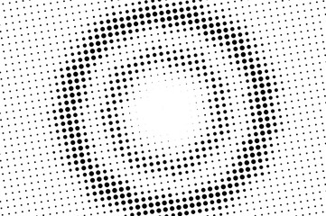 Black and white halftone vector background. Round dot gradient. Rough dotwork surface. Faded dotted halftone.
