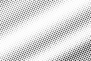 Black and white halftone vector background. Diagonal dot gradient. Contrast dotwork surface.