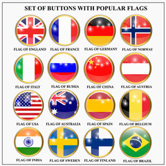 Fototapeta premium Bright set of banners with flags. Colorful illustration with flags of the world for web design. Illustration with white background.