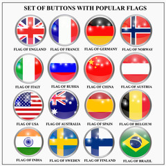 Bright set of banners with flags. Colorful illustration with flags of the world for web design. Illustration with white background.