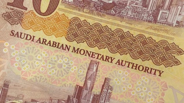 Saudi Arabia riyal notes rotating. Saudi Arabian money, currency. 4K stock video footage