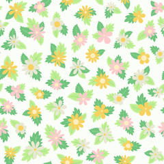 Bright and colorful spring flower bouquets on white background seamless vector pattern