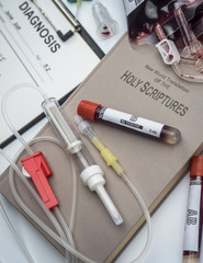 bible of the witnesses of jehova, concept of denial of blood transfusions, conceptual image,...