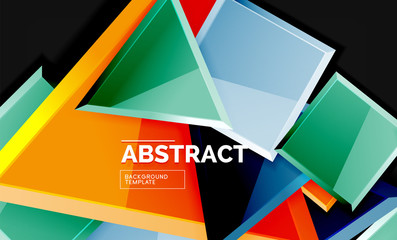 Glossy mosaic style geometric shapes - squares and triangles on black