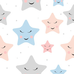 Cute Star Night Seamless Pattern Background Vector Illustration