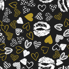 Doodle love heart Valentines Day seamless