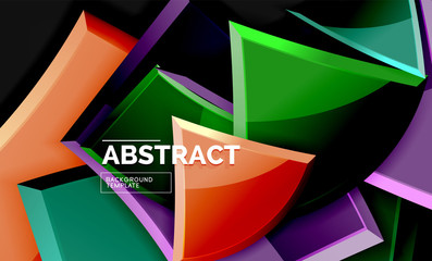 Glossy mosaic style geometric shapes - squares and triangles on black