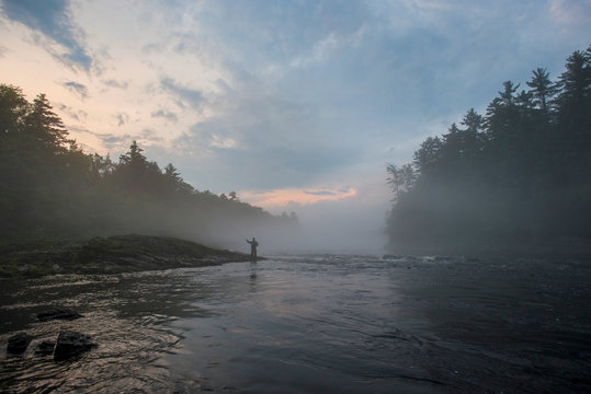 Fly fishing on the Kennebec River, Maine