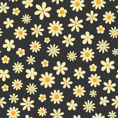 Daisies floral simple seamless vector pattern om black background