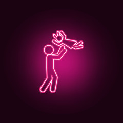 the father throws up his daughter icon. Elements of Family in neon style icons. Simple icon for websites, web design, mobile app, info graphics