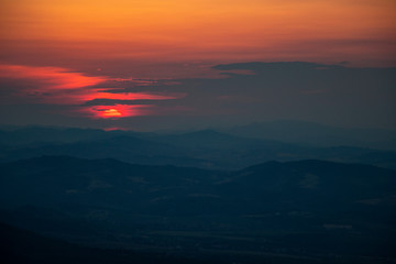 Fototapeta na wymiar Summer sunset view from Kopitoto Hill, Vitosha Mountain, Sofia, Bulgaria