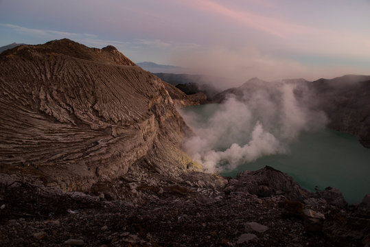 Crater of Kawah Ijen Volcano, Java, Indonesia