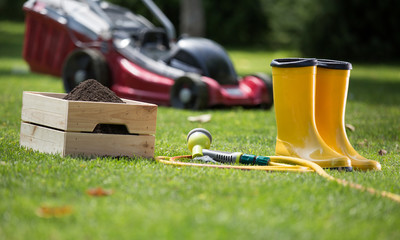 Gardening equipment on grass