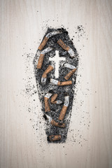 Cigarette butts and ash forming a coffin