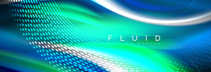 Fluid colors mixing glowing neon wave background, holographic texture