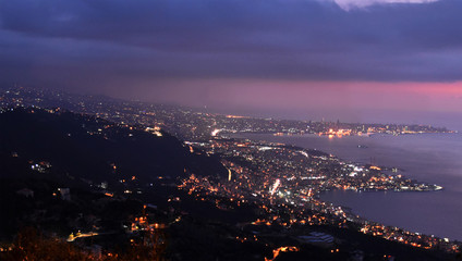 overview of Jounieh and Beirut, Lebanon, by night