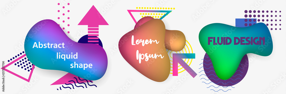 Poster Fluid design. Isolated gradient waves with geometric lines, dots. Vector illustration.