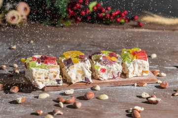 Homemade nougat bar with nuts
