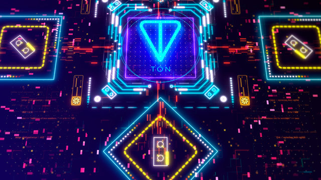 Cryptocurrency Ton Of Telegram Concept. Digital Glow Neon 3d Illustration