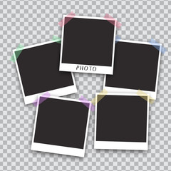 Squared photo template  isolated on transparent background. Instant photo trame for social net, documents, fun. Vector illustration