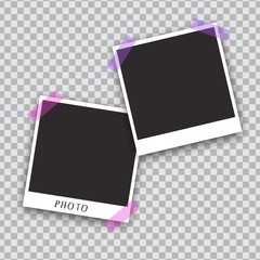 Squared photo template  isolated on transparent background. Instant photo trame for social net, documents, fun. Vector illustration