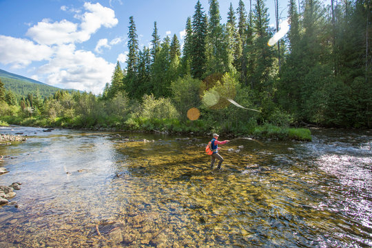 Angler and guide Tim Linehan fishes the Yaak River in remote NW Montana.