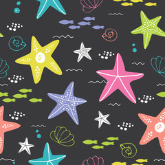 Materiał do szycia Starfish tropical underwater world seamless pattern. Starfish modern scandinavian cartoon style design. Underwater world bright catchy background.2