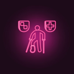 a man with a broken leg icon. Elements of insurance in neon style icons. Simple icon for websites, web design, mobile app, info graphics